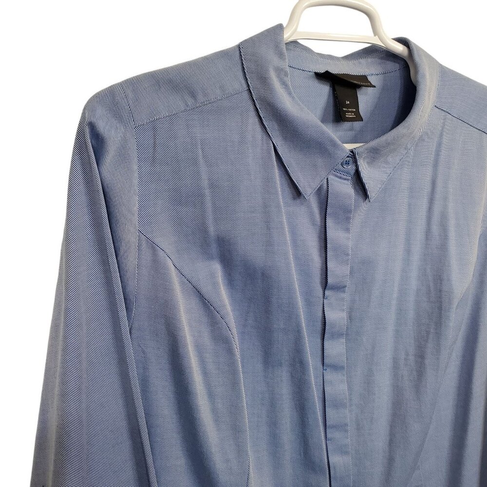 Lane Bryant Plus Size 24 Shirt Stripe Button Up Long Sleeve Collared Cotton Blue - Picture 5 of 10